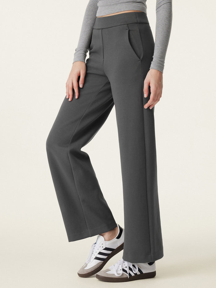 Textured Mid Rise Pull-on Straight Pant with Pockets