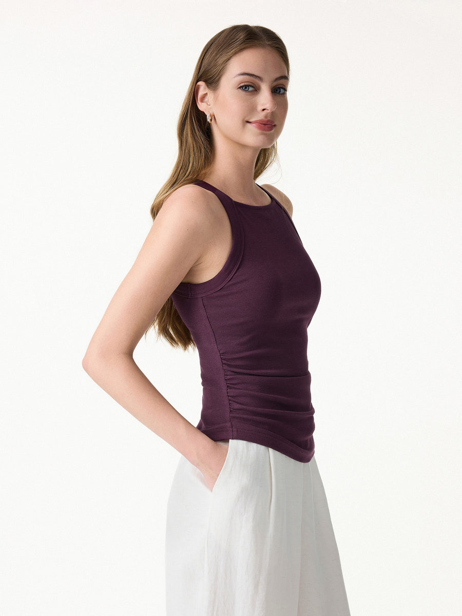 Plantive Chic Square Neck Ruched Rib Bra Tank