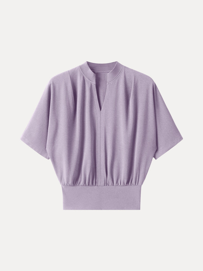 Stand Collar V-Neck Short Sleeve Top