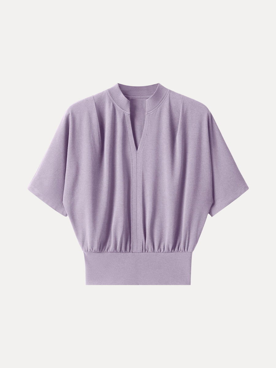Stand Collar V-Neck Short Sleeve Top