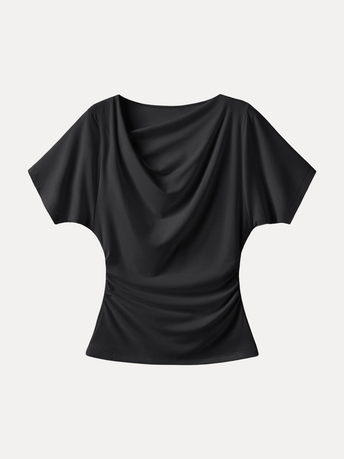 Asymmetrical Cowl Neck Ruched Top