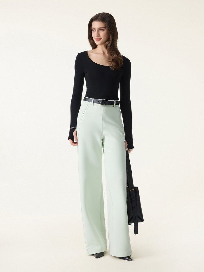 Stretch Cotton Blend Slimming High Rise Wide Leg Pant
