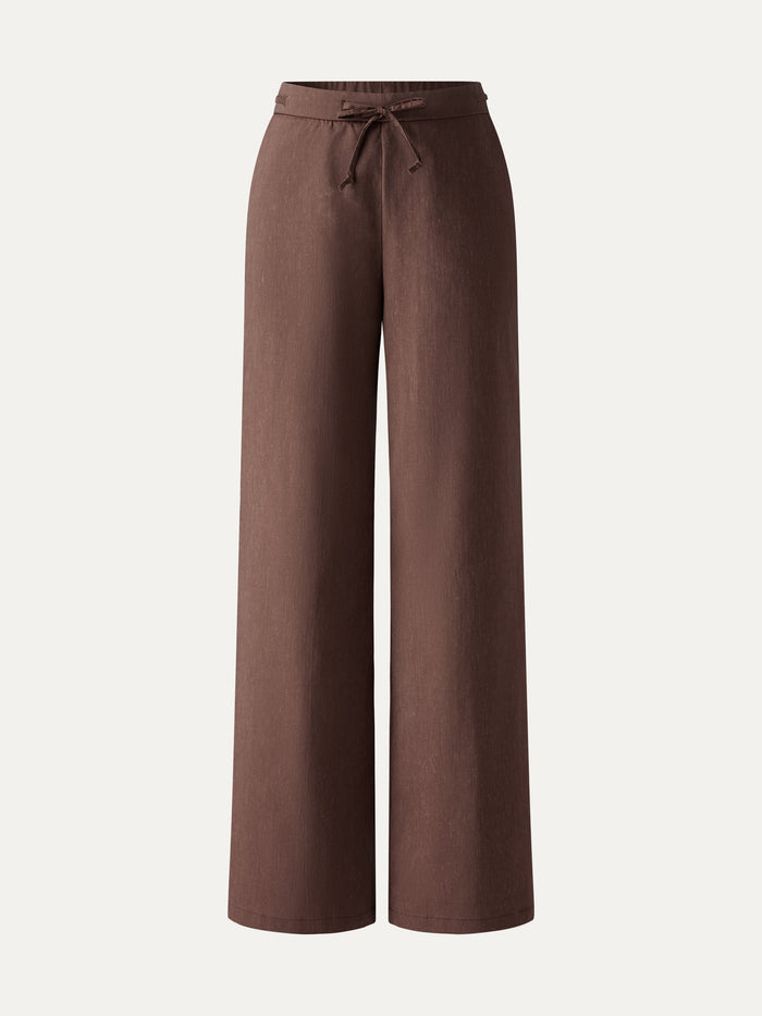 Wrinkle-Resistant Linen Drawstring Wide Leg Pant with Pockets