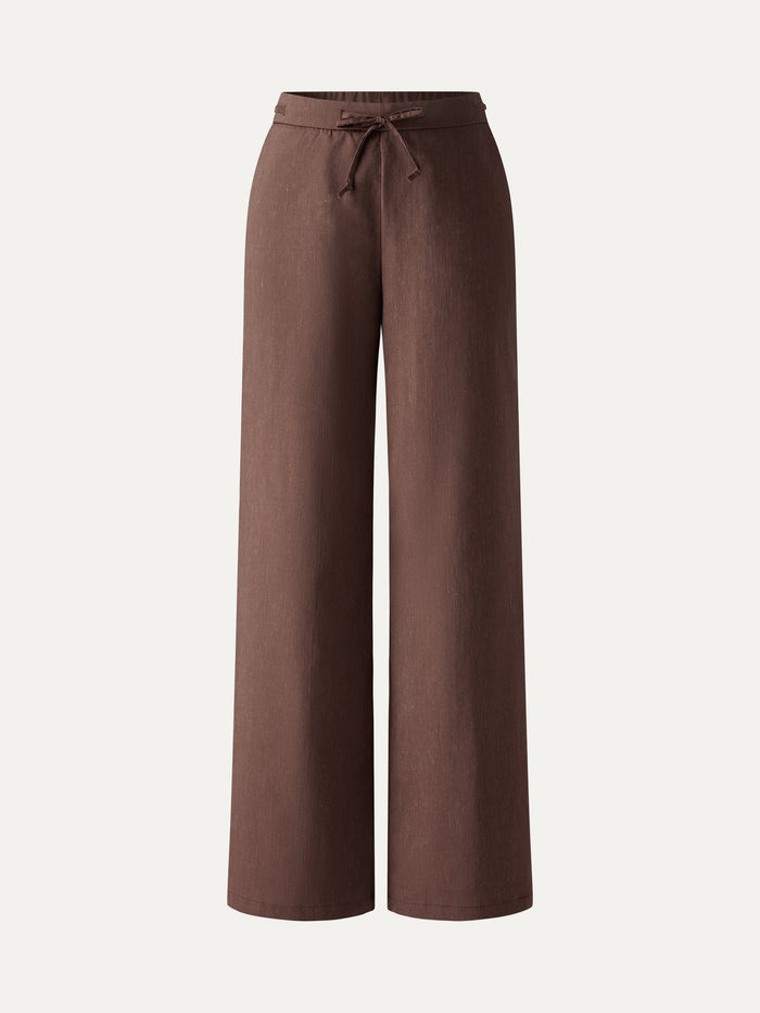 Wrinkle-Resistant Linen Drawstring Wide Leg Pant with Pockets