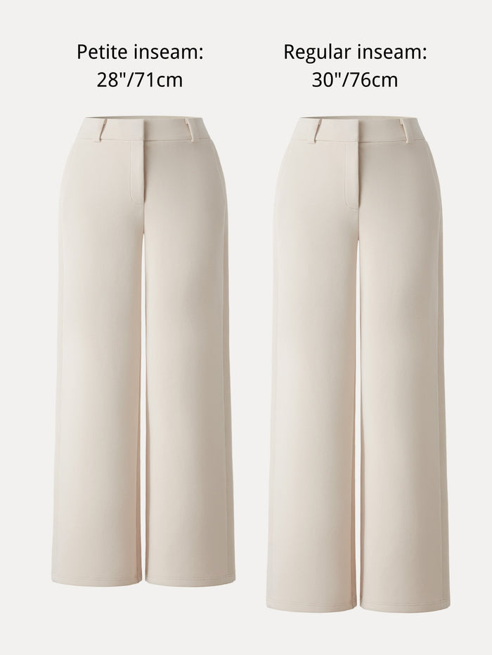 Stretchy Mid Rise Fly-Front Wide Leg Trouser
