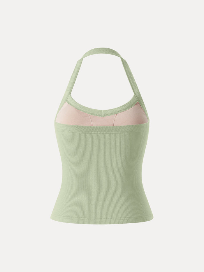 Halter Neck Side Ruched Ribbed Bra Tank