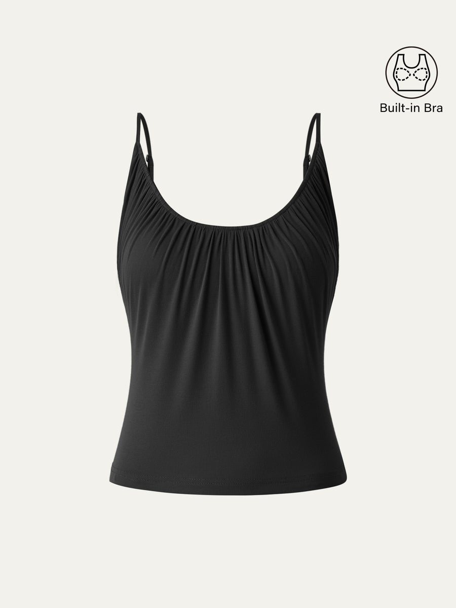 Scoop Neck Gathered Spaghetti Bra Tank