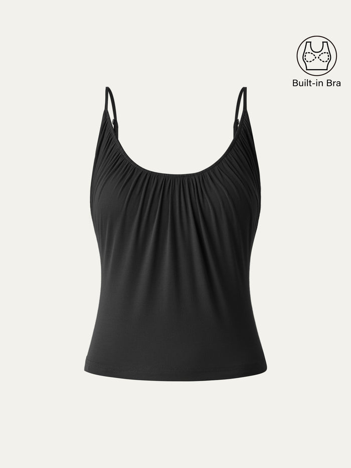 Scoop Neck Gathered Spaghetti Bra Tank