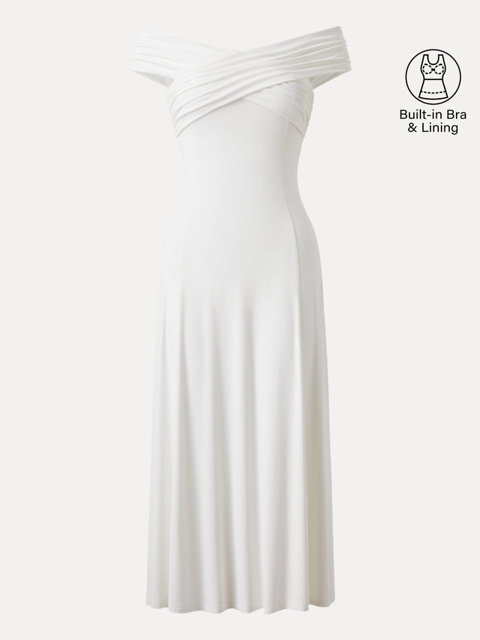 Flowy Criss Cross Off-shoulder Midi Bra Dress