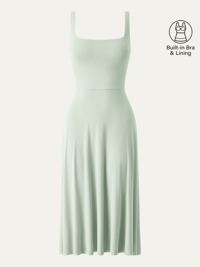 Square Neck Flowy New Airy Bra Midi Dress