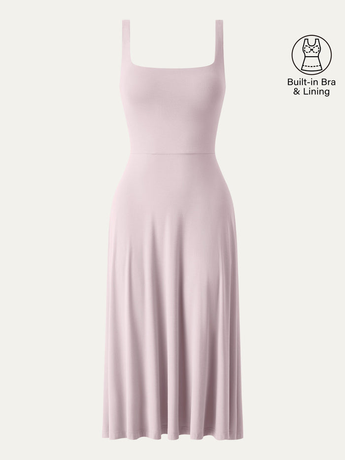 Square Neck Flowy New Airy Bra Midi Dress