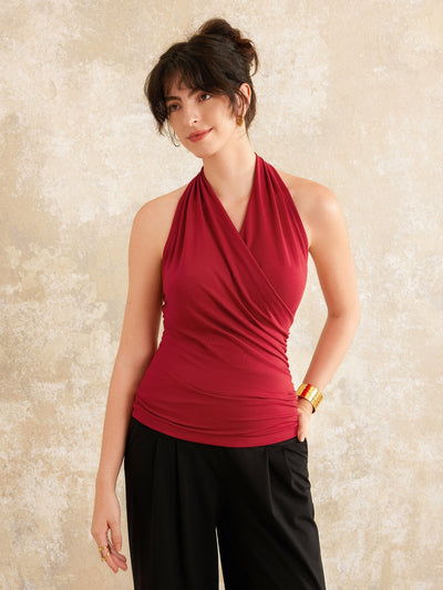 Buttery Smooth Surplice Halter Neck Sculpt Tank