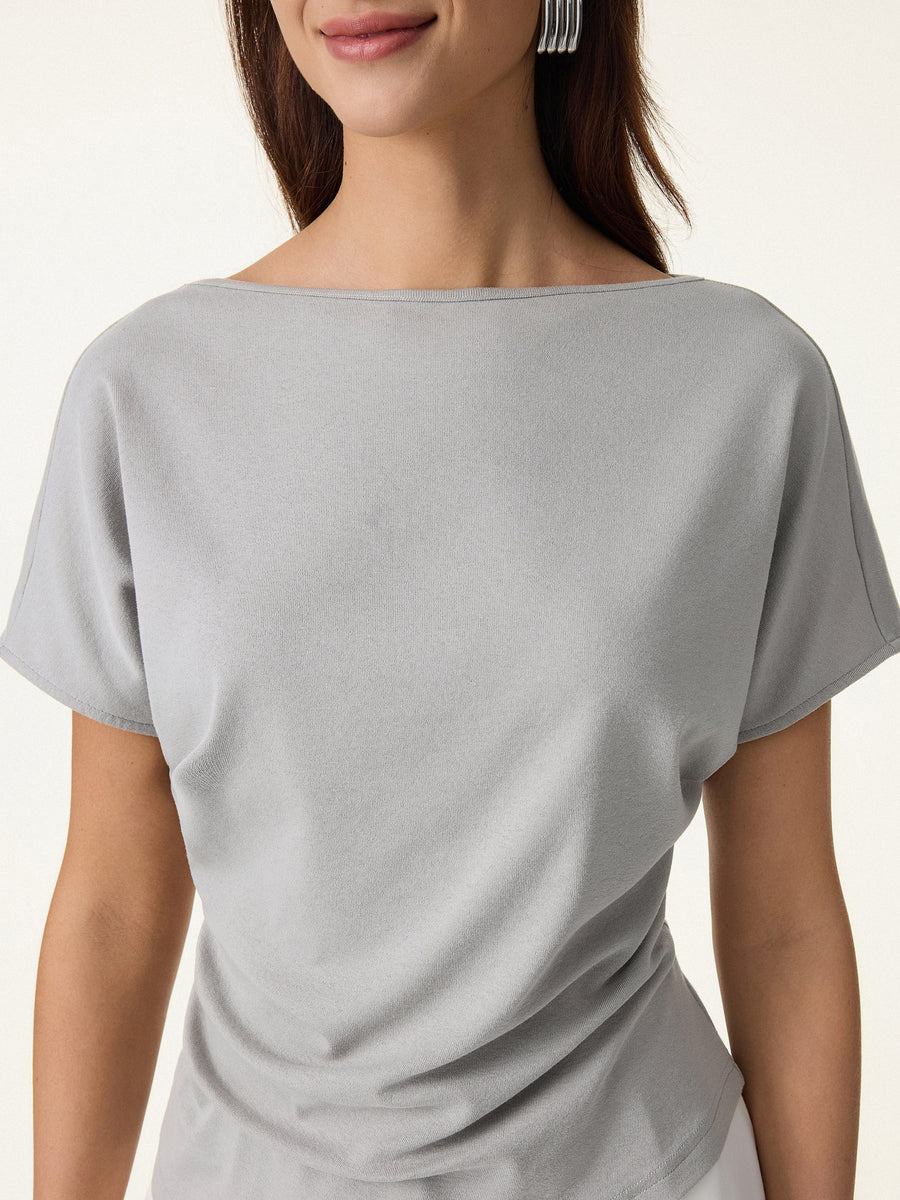 Cotton Lyocell Boatneck Angled Summer Tee