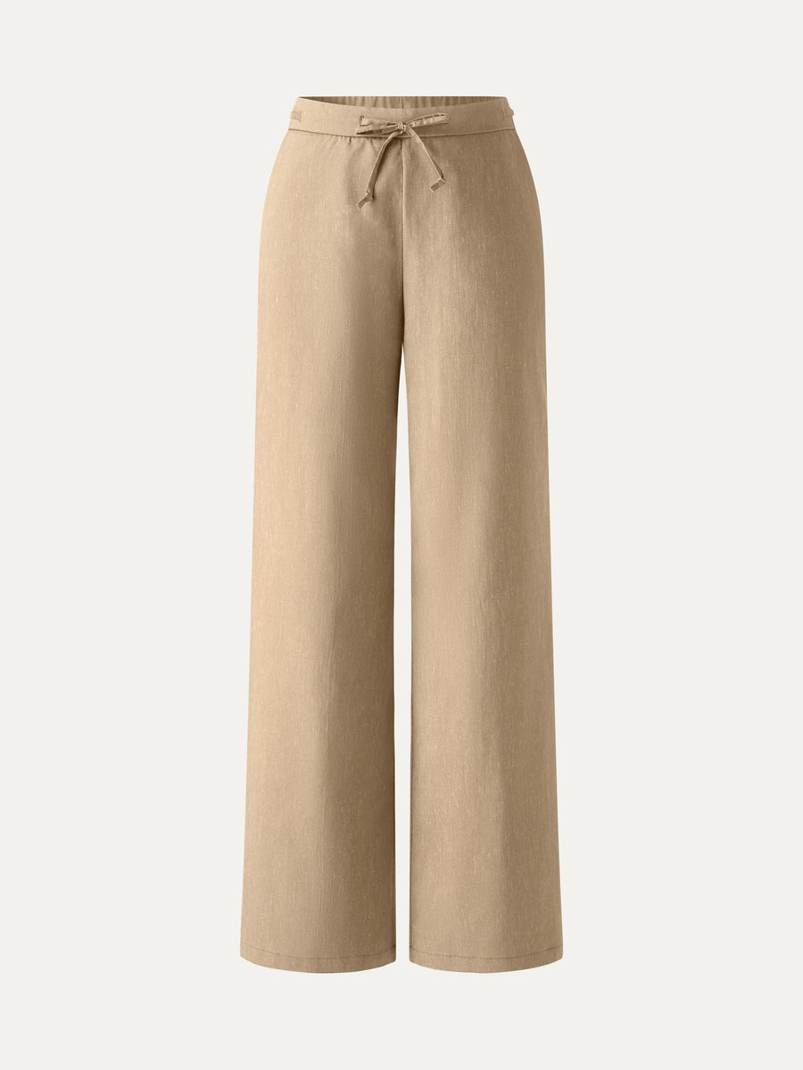 Wrinkle-Resistant Linen Drawstring Wide Leg Pant with Pockets
