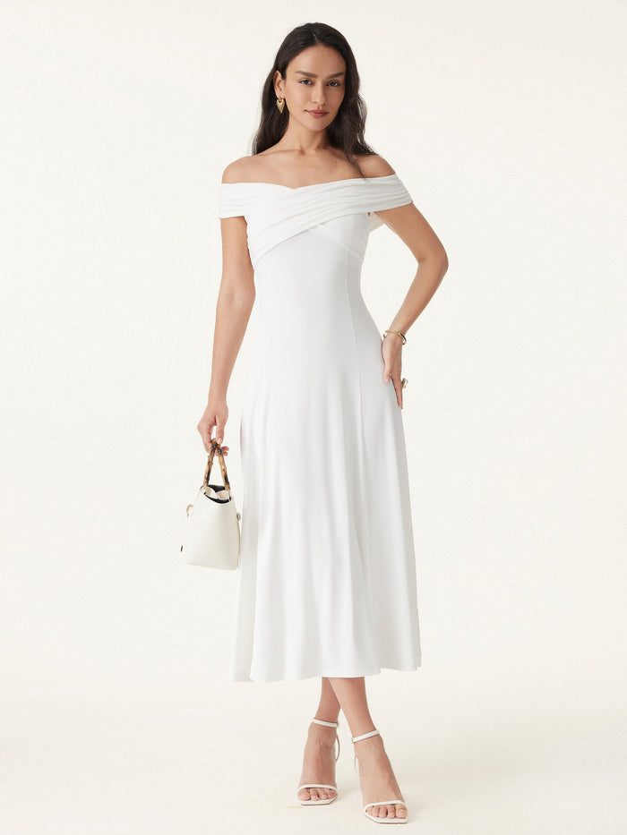Flowy Criss Cross Off-shoulder Midi Bra Dress
