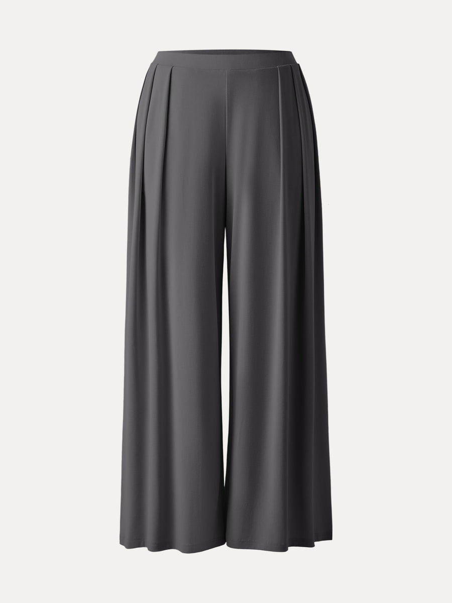 Sandwashed Mid Rise Pleated Wide Leg Palazzo Pant with Pockets