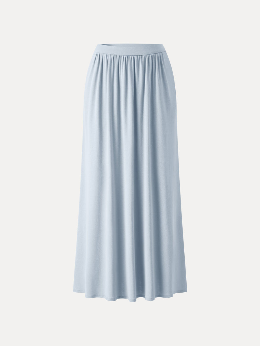Soft Linen Knit Gathered A-Line Maxi Skirt with Pockets