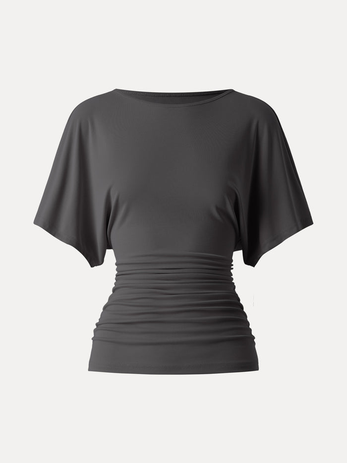 Effortless Boatneck Batwing Sleeve Side Ruched Top