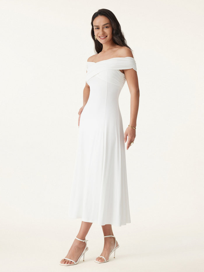 Flowy Criss Cross Off-shoulder Midi Bra Dress