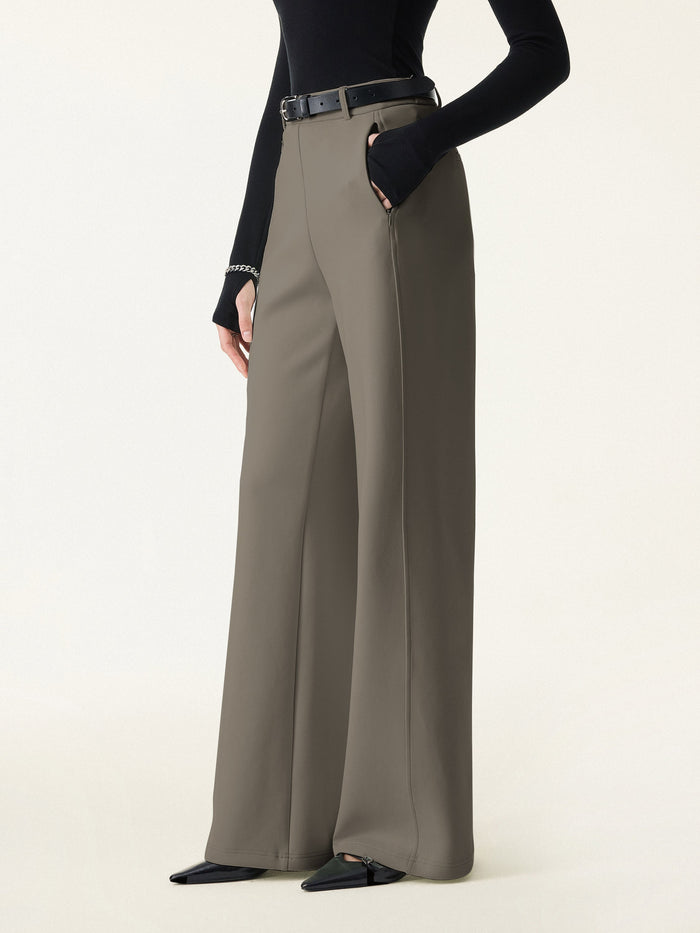 Stretch Cotton Blend Slimming High Rise Wide Leg Pant