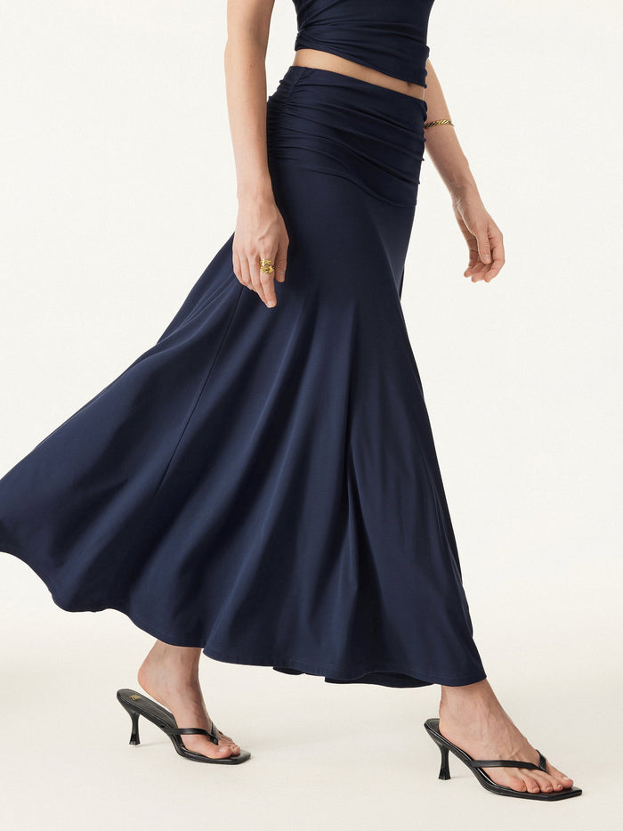 Ultrasoft Mid Rise A-line Ruched Maxi Skirt