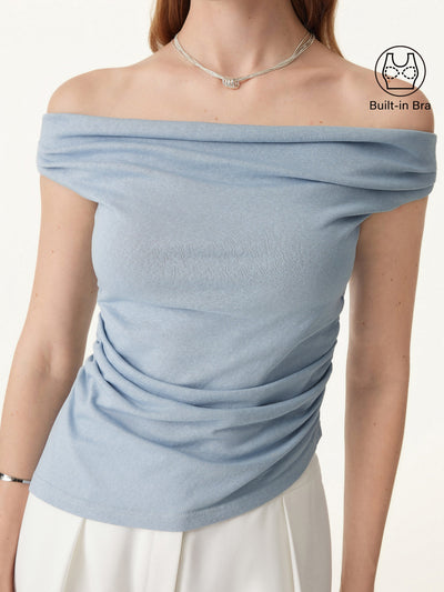 Off Shoulder Cotton-Linen Gathered New Airy Bra Tank