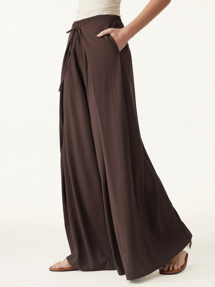 Bamboo Ponte Wrap-tie Palazzo Pant with Pockets