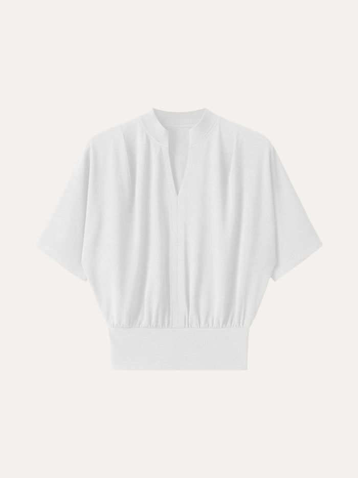 Stand Collar V-Neck Short Sleeve Top