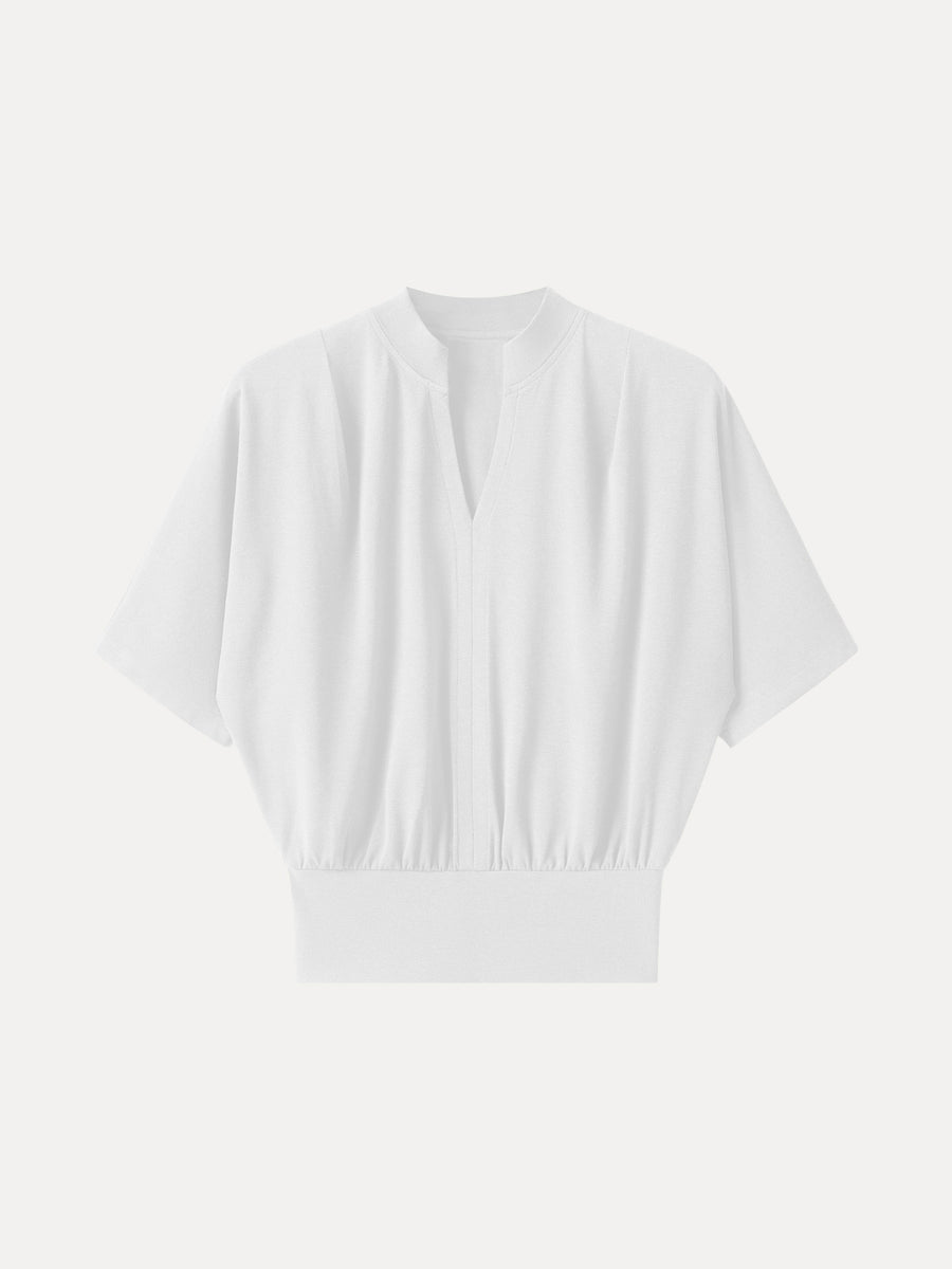 Stand Collar V-Neck Short Sleeve Top