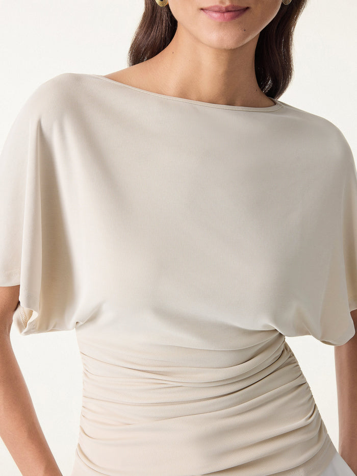 Effortless Boatneck Batwing Sleeve Side Ruched Top