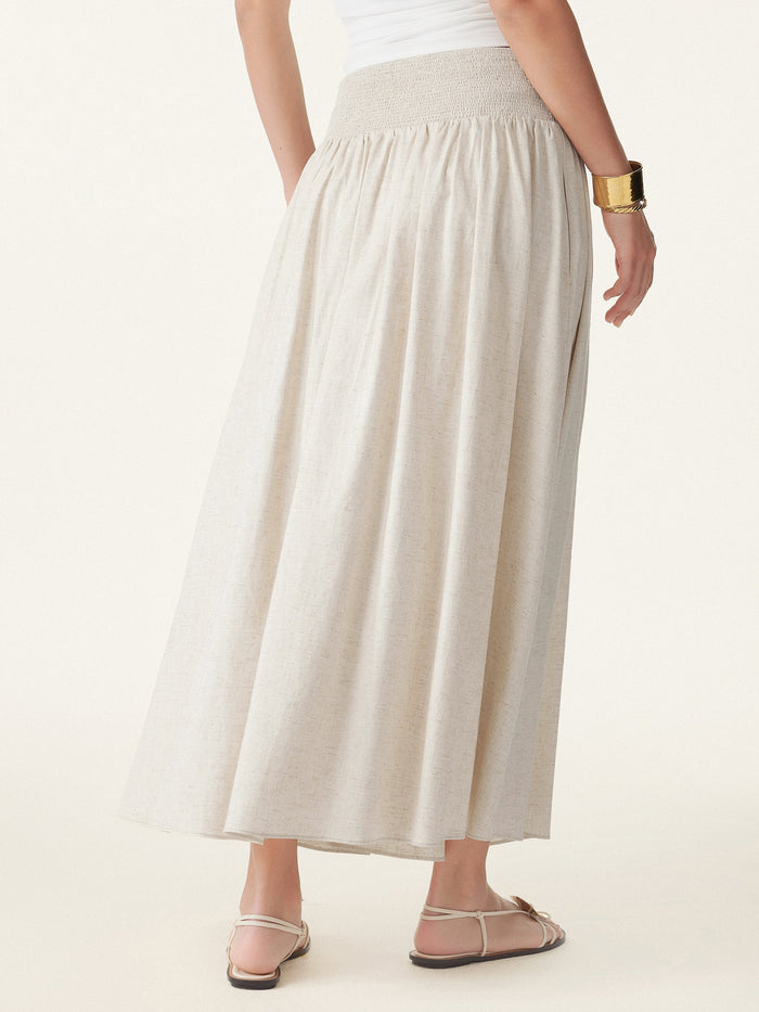 European Linen Smocked Waist Skirt with Pockets