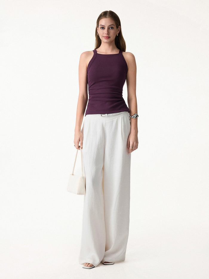 Plantive Chic Square Neck Ruched Rib Bra Tank