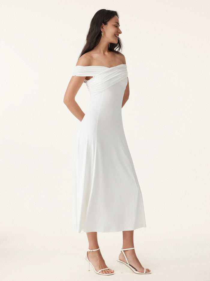 Flowy Criss Cross Off-shoulder Midi Bra Dress
