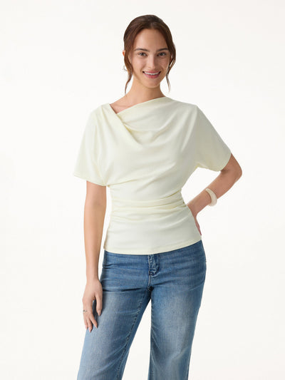 Asymmetrical Cowl Neck Ruched Top