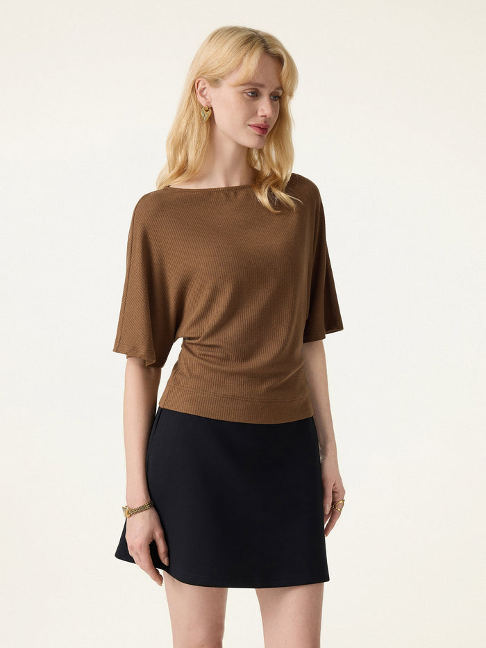 Soft Ribbed Boatneck Relaxed Top