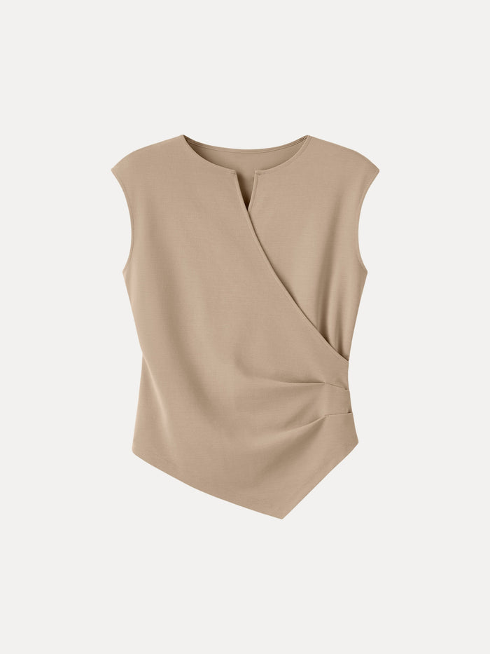 Surplice Wide Shoulder Tucked Angled Tank Top