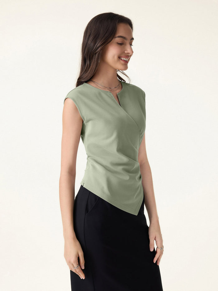 Surplice Wide Shoulder Tucked Angled Tank Top