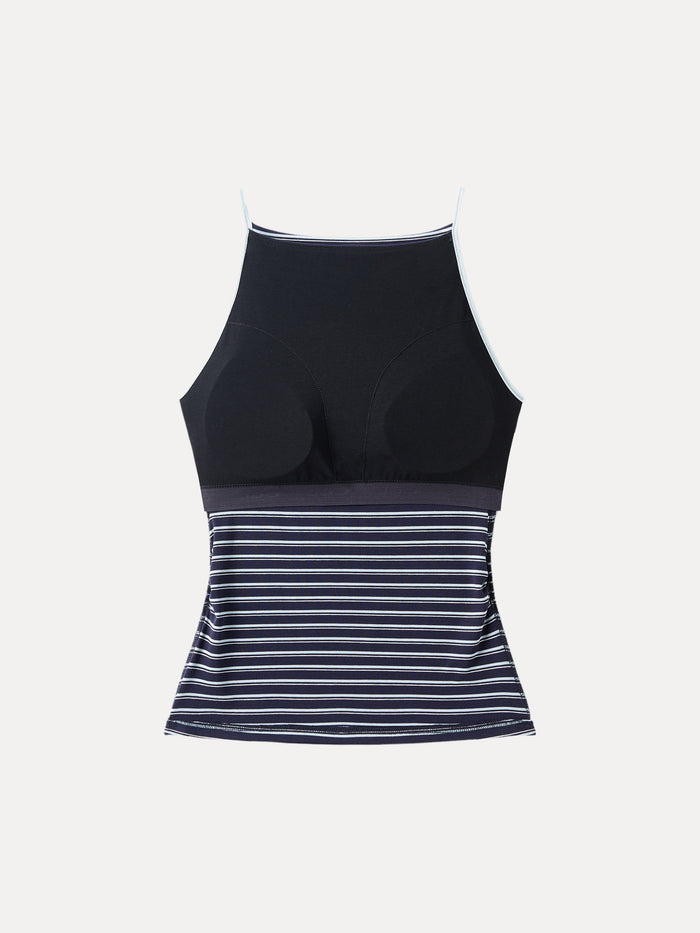 Striped Side Ruched Spaghetti New Airy Bra Tank