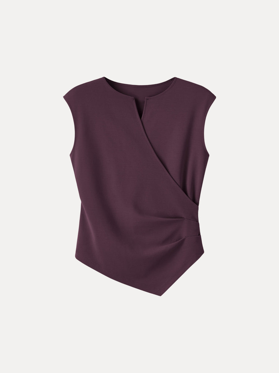 Surplice Wide Shoulder Tucked Angled Tank Top