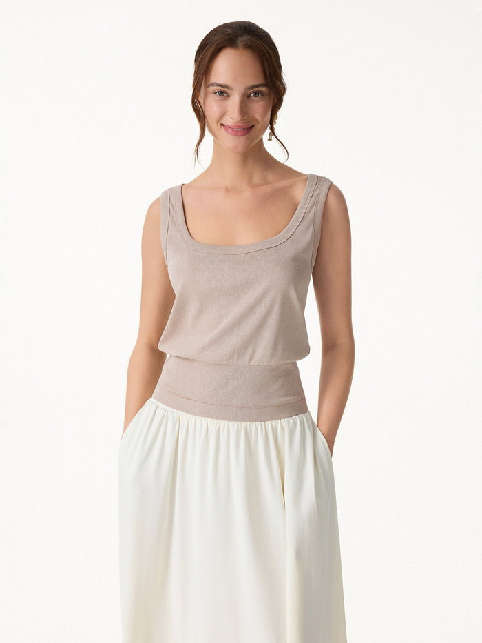 Cotton-Linen Blend Reversible Boatneck Low Back Top