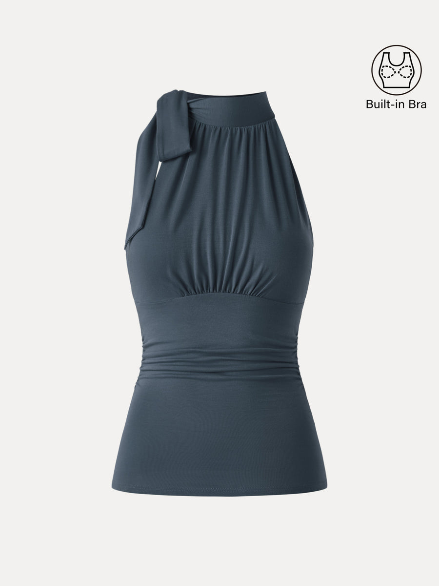 Side Ruched High Tie Neck New Airy Bra Tank