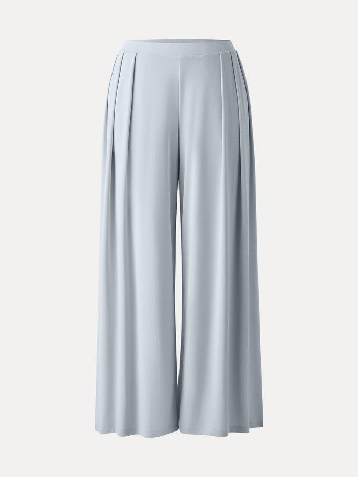 Sandwashed Mid Rise Pleated Wide Leg Palazzo Pant with Pockets