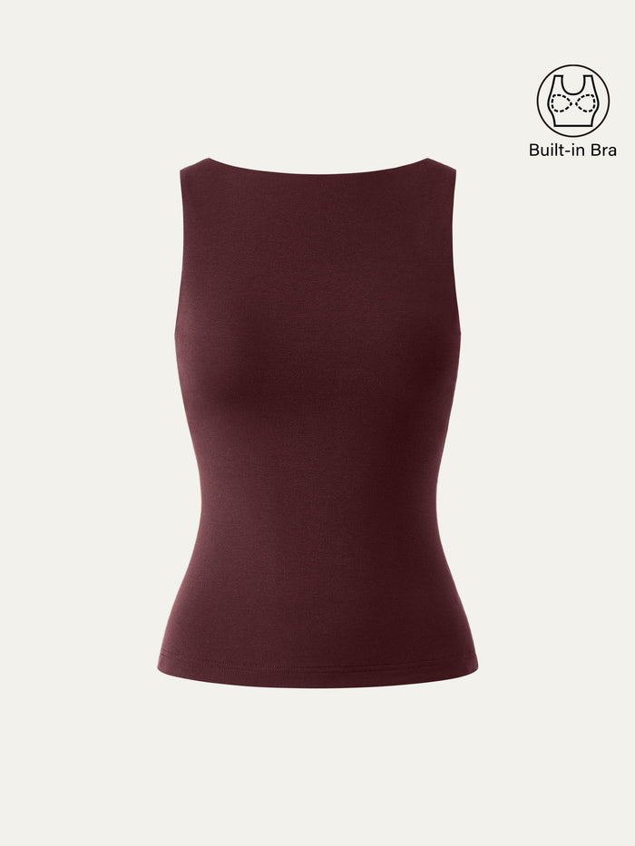 Stretch Cotton Boatneck Bra Tank