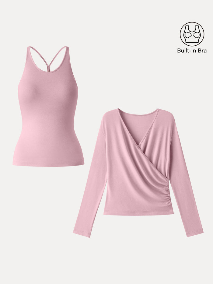 Two-Piece Set Cami with Surplice Ruched Top