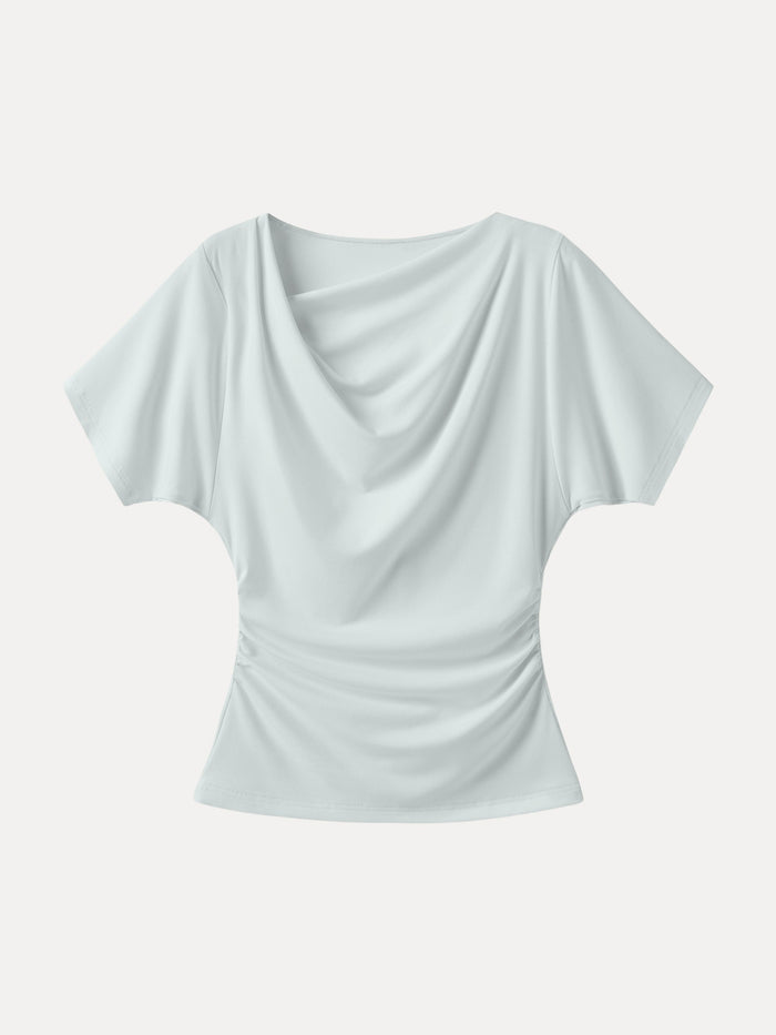 Asymmetrical Cowl Neck Ruched Top