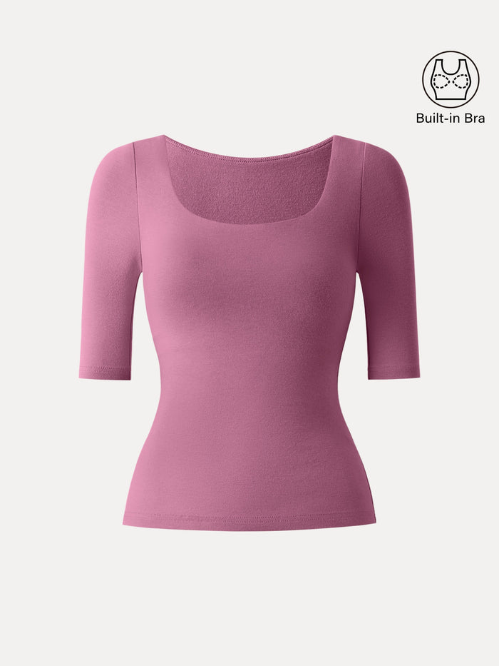 Essential Square Neck Elbow Length Sleeve Bra Top