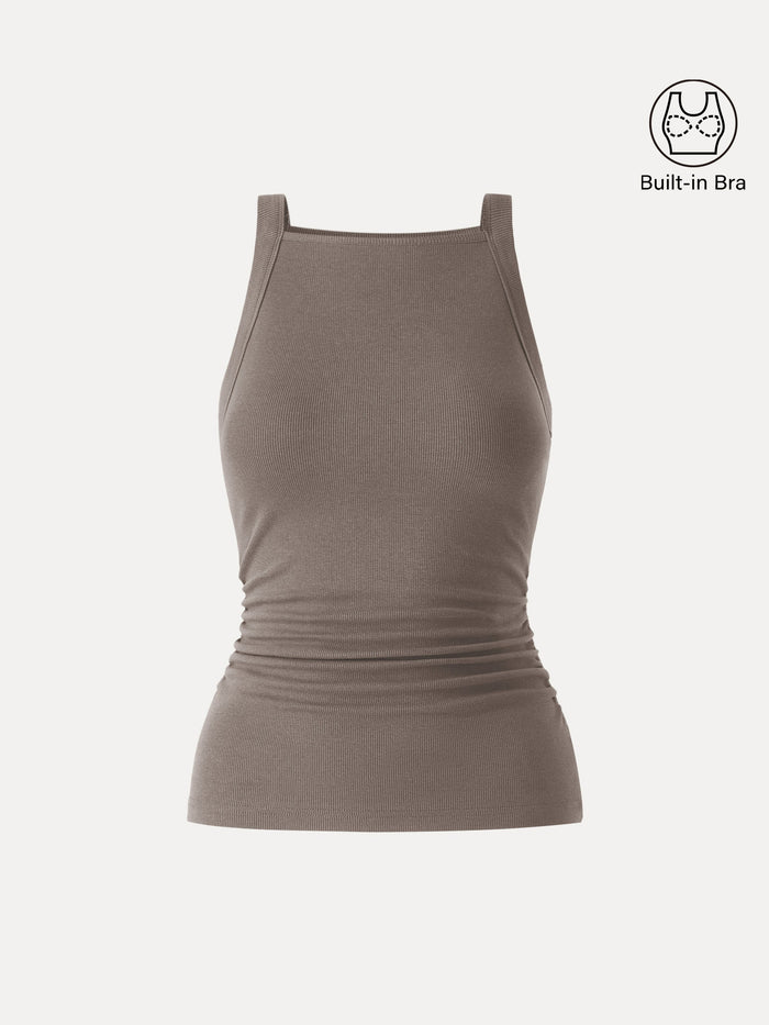 Plantive Chic Square Neck Ruched Rib Bra Tank