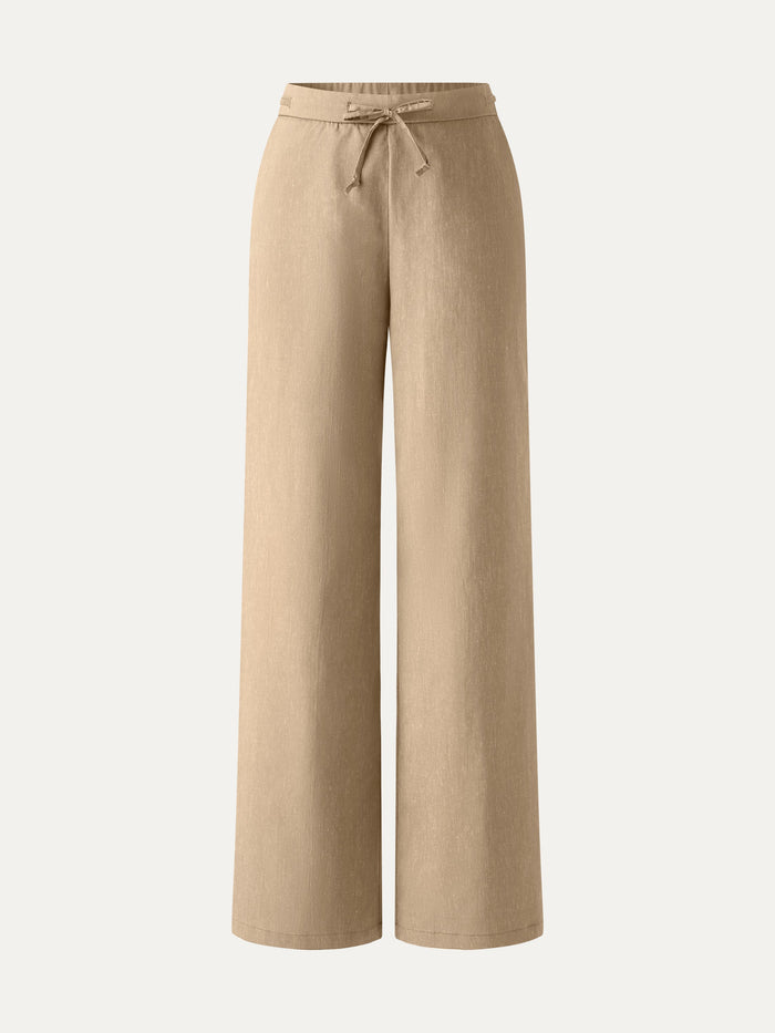 Wrinkle-Resistant Linen Drawstring Wide Leg Pant with Pockets