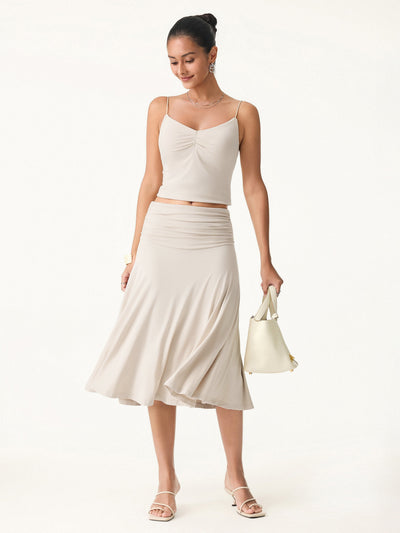 Flowy Side Ruched A-line Midi Skirt