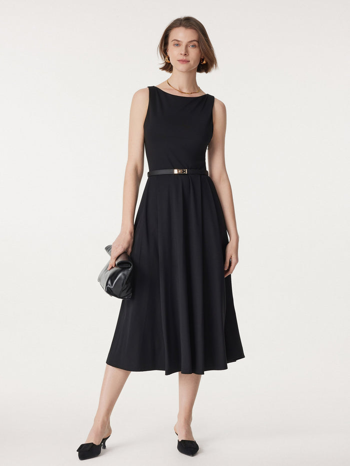 Boatneck Bamboo Ponte Bra Midi Dress with Pockets